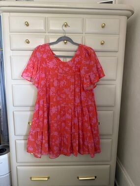 Olivaceous Coral Pink Floral Swing Dress